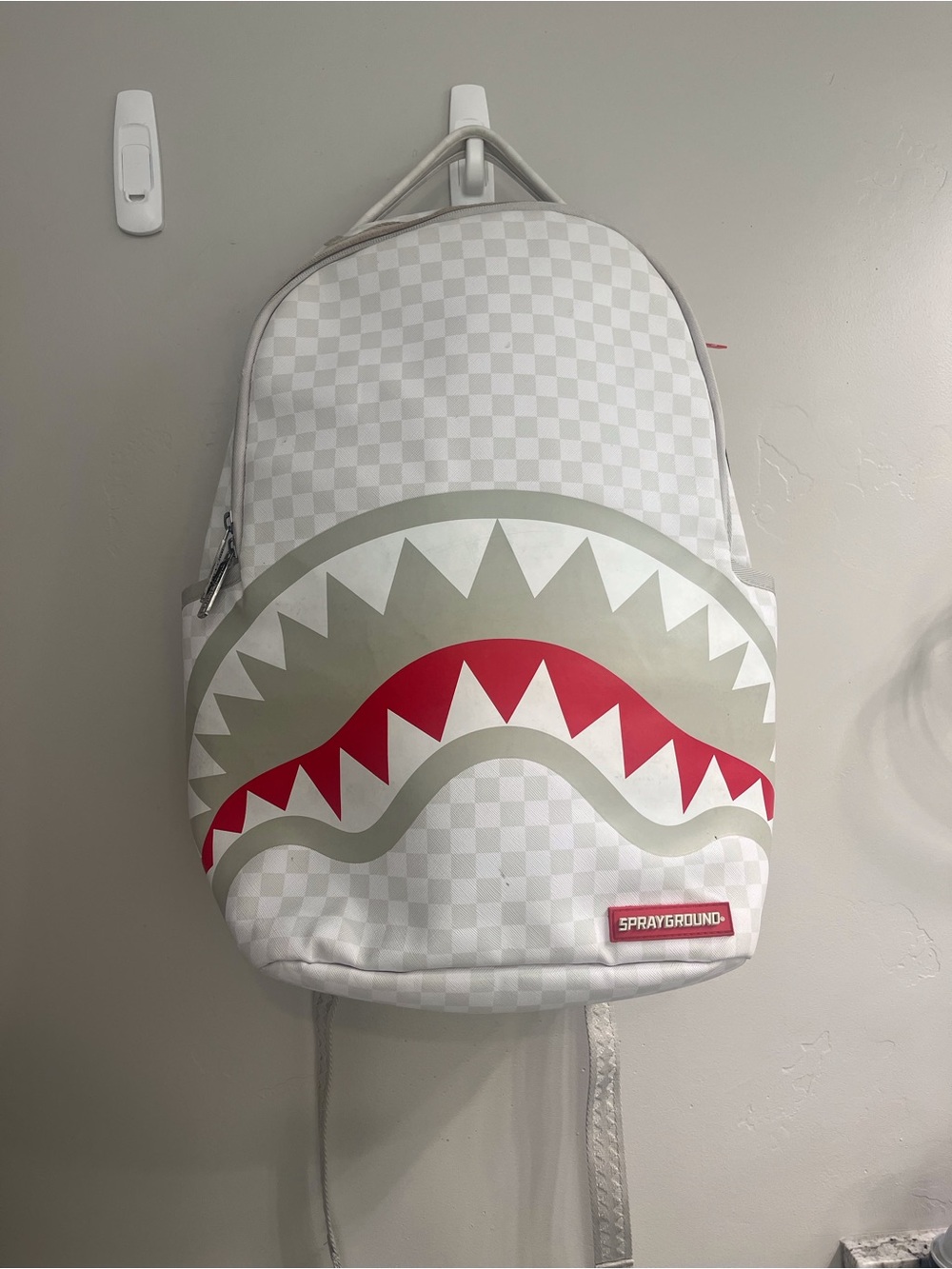 Sprayground White Checkerboard Shark Backpack